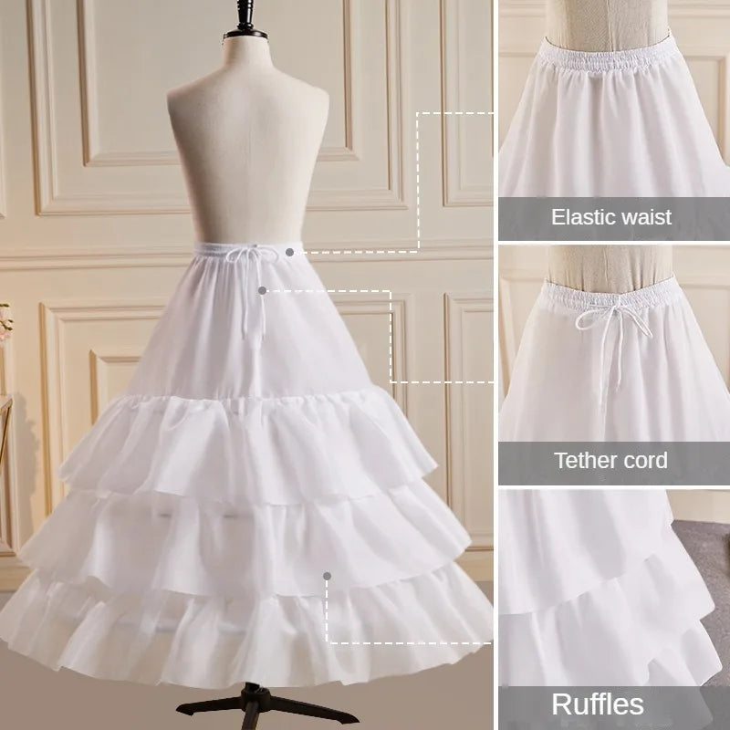 Bridal Petticoat Crinoline Underskirt Women with 3 Hoops Bone and With Ruffles for Wedding Dress Ball Gown