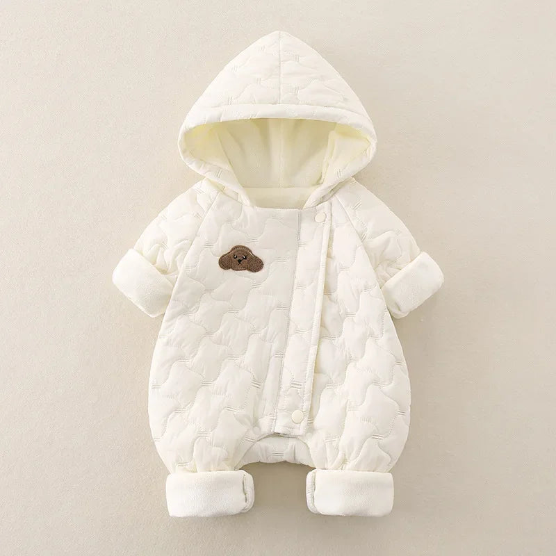 Autumn Winter Baby Clothes 0-2Y Newborn Thick Jumpsuit Boys Fur Lining Warm Romper Toddler Girls Cute Hooded Outdoor Clothing