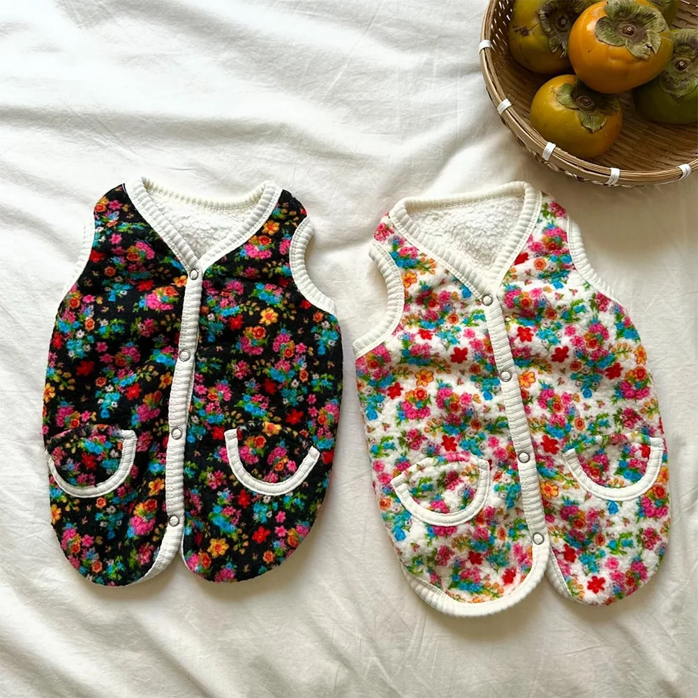 Fashion Flower Puppy Clothes Warm Small Dogs Coat Jacket Autumn Winter Pet Dog Clothes Plush Dog Vest Pet Appeal