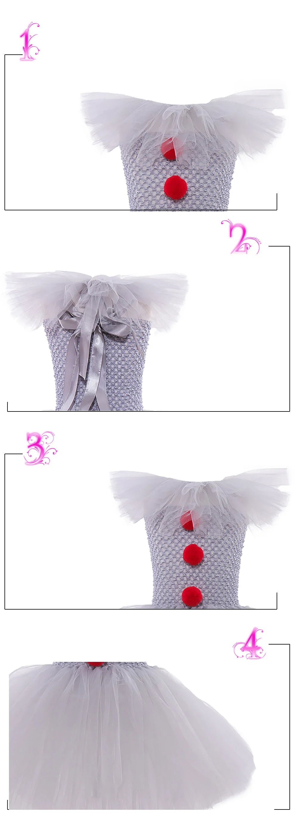 Halloween Pennywise Costume Creepy Clown Gray Tutu Dress Outfit Girls Fancy Carnival Party Tulle Dresses Joker Clothes