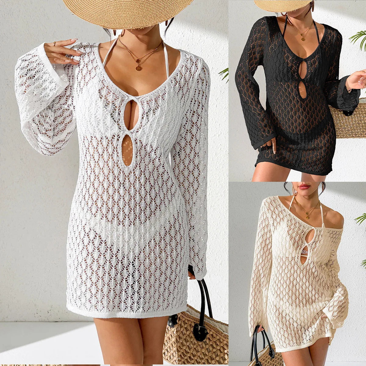 Beachwear Cover Up Ladies Beach Dress Fashion Swimwear For girls Woman Hollow Knitted Bikini Sexy Swimsuit Summer Coverups