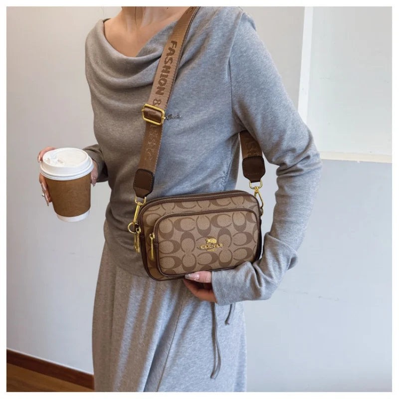 Luxury Women Vintage Pattern Camera Bag Wide Adjustable Strap Crossbody Handbag Multi Pockets Fashion Daily Small Shoulder Messe