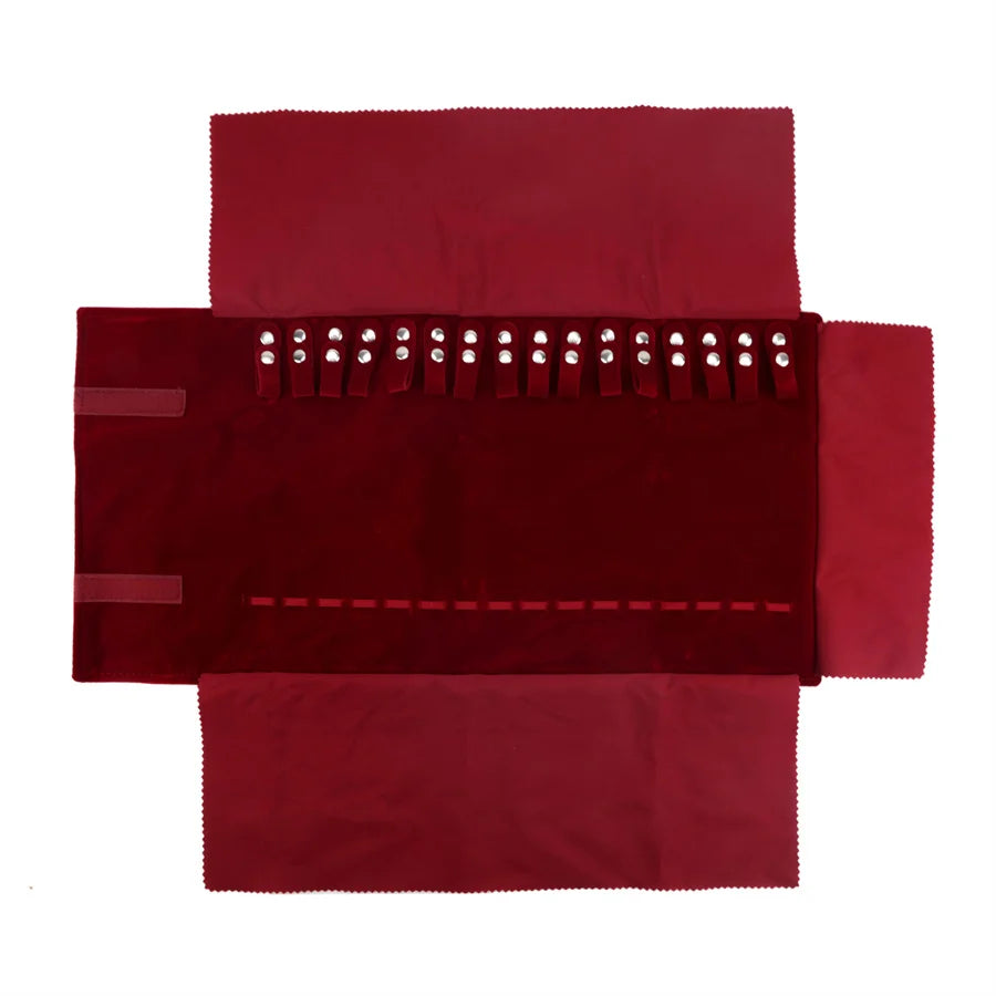 Burgundy Velvet Jewelry Roll Bag Portable Foldable for Necklace Earrings Ring Travel Exhibitions Organizer Storage Bag