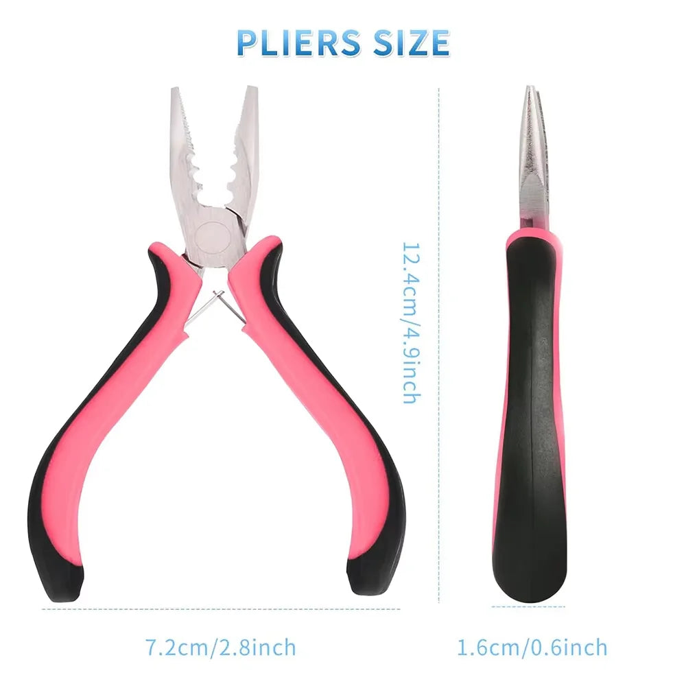 Mini Pink 3 Holes Hair Extensions Plier For Feather/Micro Nano Ring Hair Extensions Opener and Removal Tool Straight Nose Pliers