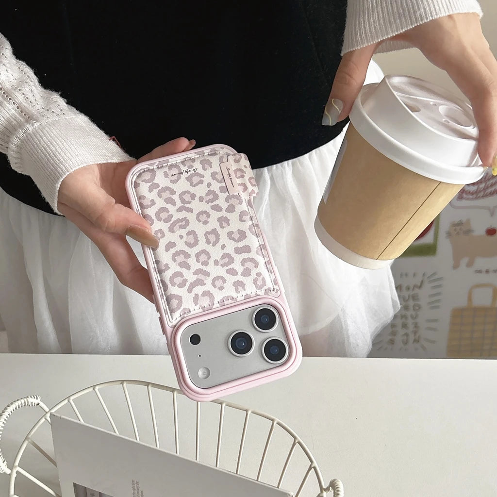 Fashion Sweet Pink Leopard Print Leather Shockproof Protective Phone Cover Case for iPhone 17 16 15 14 Pro Max