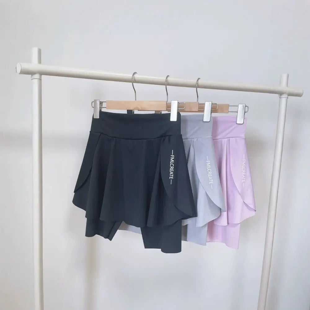 New Elastic High Waist Yoga Skorts Built in Pockets Anti-exposure Sport Running Shorts Quick-drying Cycling Skorts Summer Sports