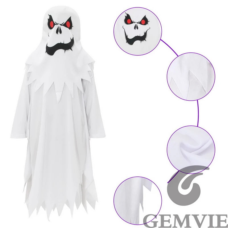 Halloween Boys Girls White Ghost Scary Cosplay Costume for Kid Child Stage Performance Carnival Party Dress Up Suit