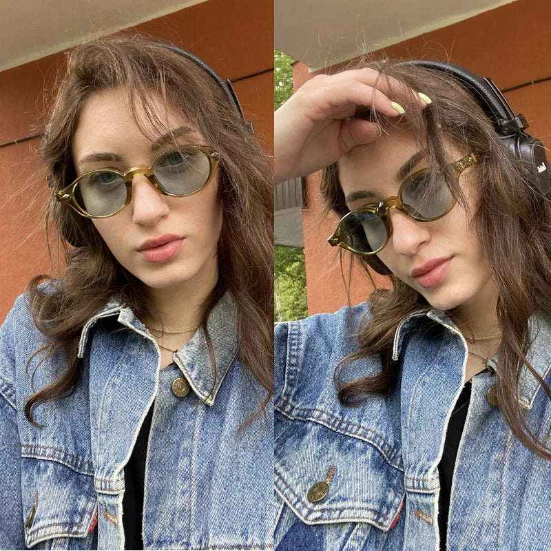 Retro Small Oval Sunglasses Women Brand Design Rivet Blue Tortoise Shell Sun Glasses Outdoor Men Shades Female UV Oculos De Sol