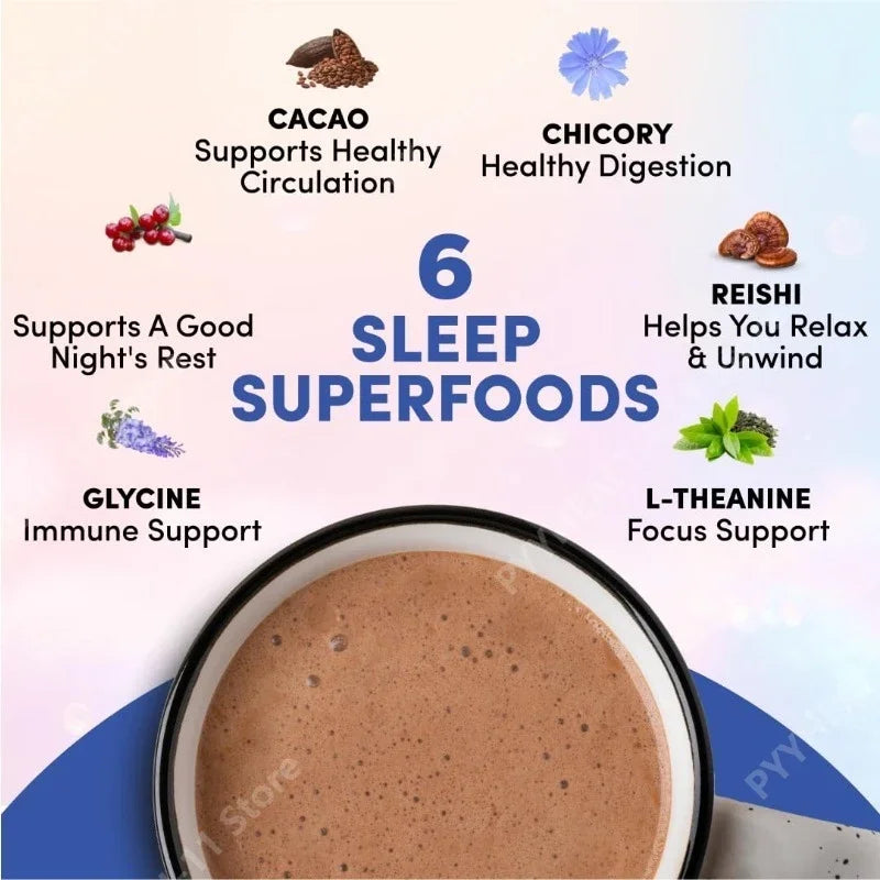 Mushroom Hot Cocoa Powder Sleep Support, Reishi L-Theanine Glycine Zinc Blend, Vegan Nighttime Relaxation Drink Mix, 20 Servings