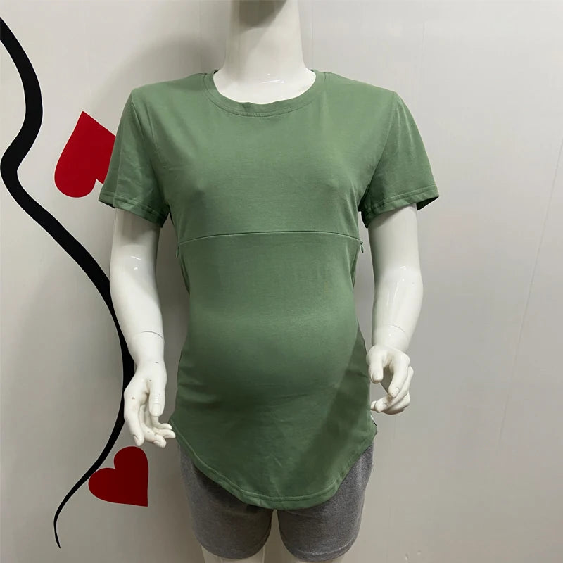 Emotion Moms Summer Invisible Zipper Pregnancy Maternity Top Lactation Clothing Breastfeeding For Pregnant Women Big Size