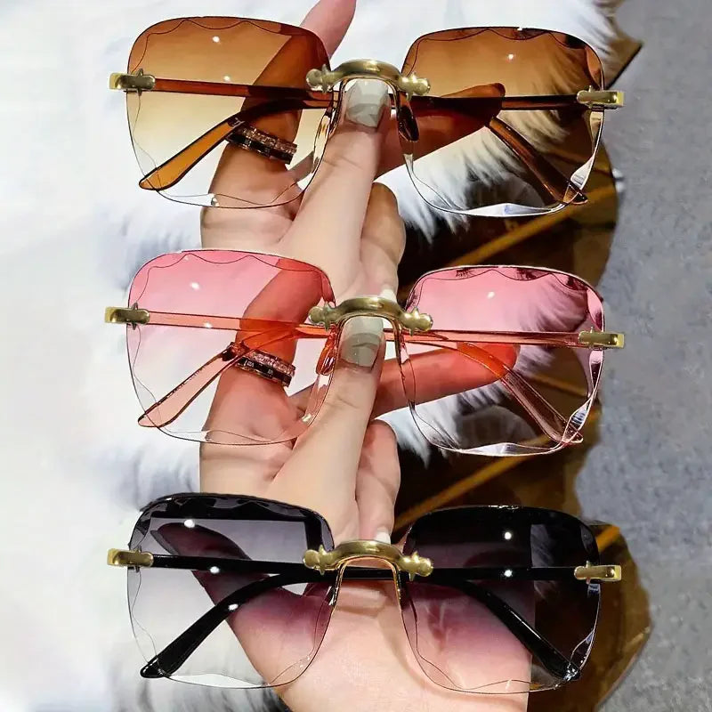 1/3PCS Square Rimless Sunglasses Women Luxury Brand Designer Summer Red Glasses Fashion Sun Glasses For Men UV400 Shades Oculos