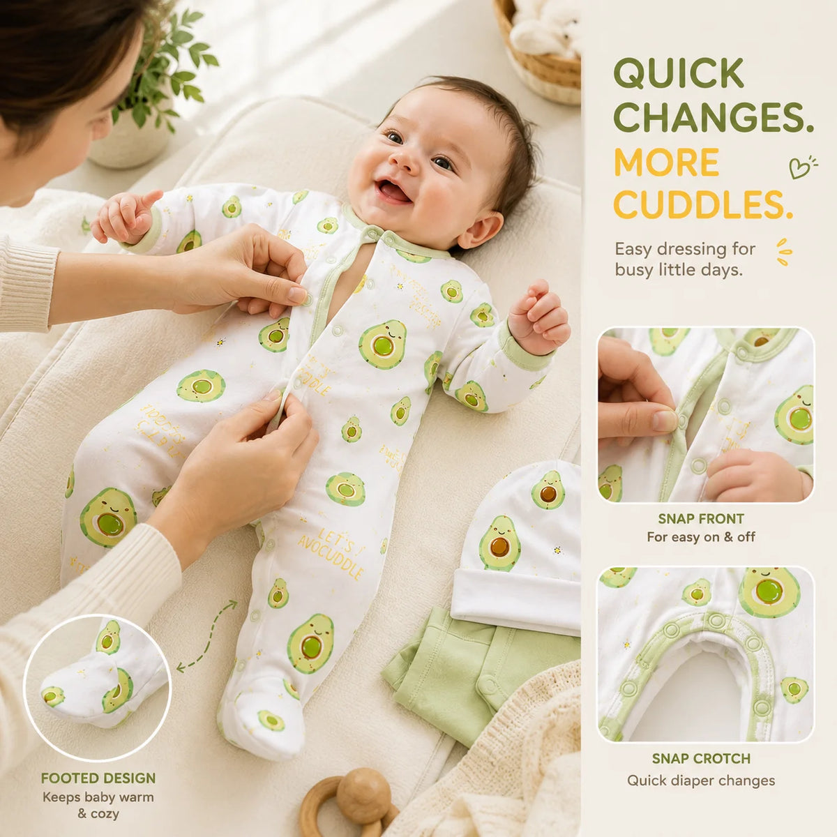 8Pcs Newborn Baby Clothes Set 100% Cotton Avocado Print Bodysuit Romper Cardigan Pants Bib Hat Mittens Infant Outfit 0-6M