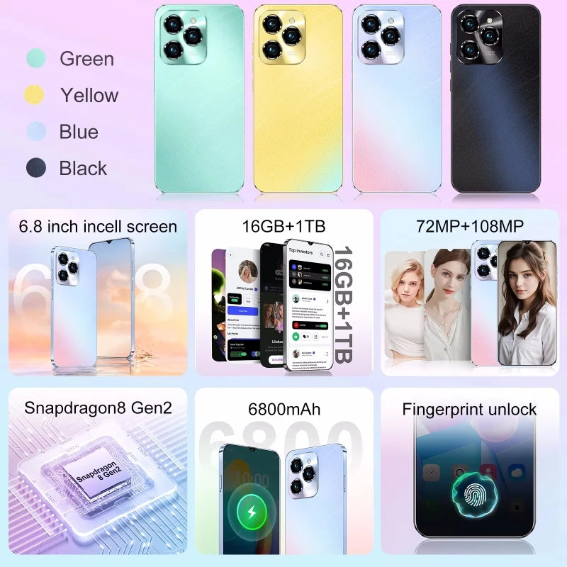 HOT 2026 NEW Original For 40 Pro Brand New 6.8 inch Full Screen Smartphone 4G 5G Cell Phone 6800mAh Mobile Phones Global Vers