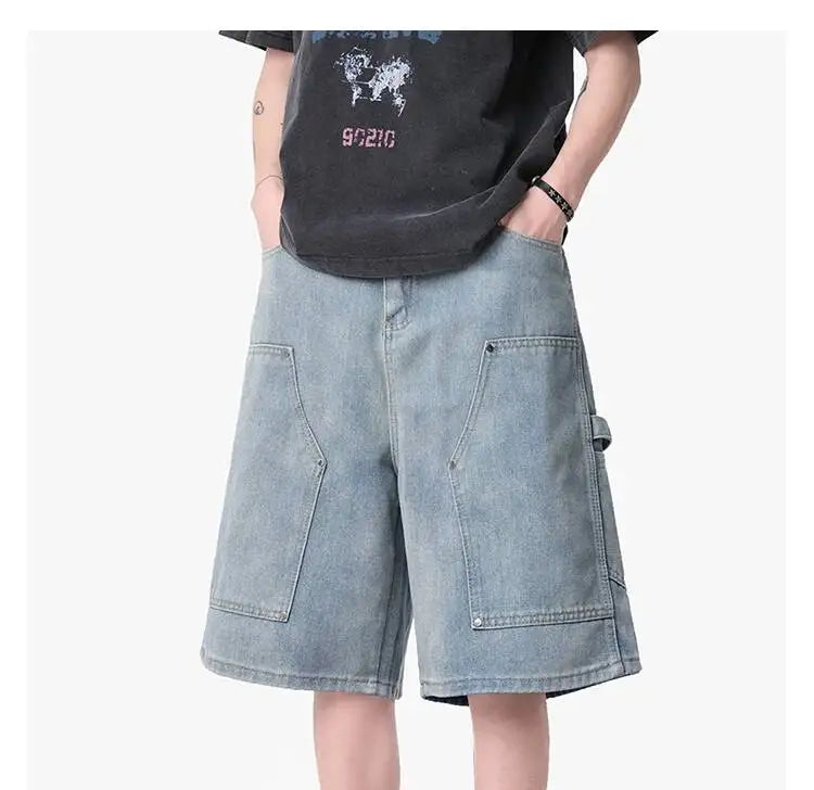 IEFB Workwear Men's Denim Shorts Multi Pocket Wide Leg Baggy Fit Casual Summer Streetwear Casual Cargo Jeans 9X2957