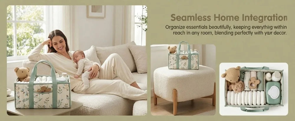 Large Capacity Baby Diaper Organizer Floral Beige Multi-Pocket Foldable Mommy Bag Multifunctional Portable Diaper Storage Bag