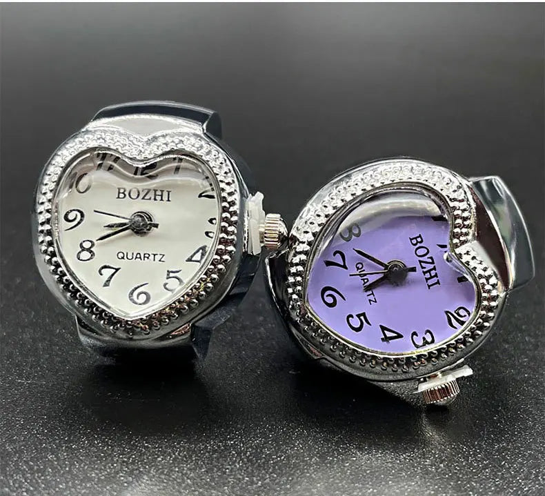 Kiss Jewelry Women Men Creative Heart Shape Clock Quartz Watch Rings Couples Elastic Strap Alloy Dial Watches Finger Ring Gift