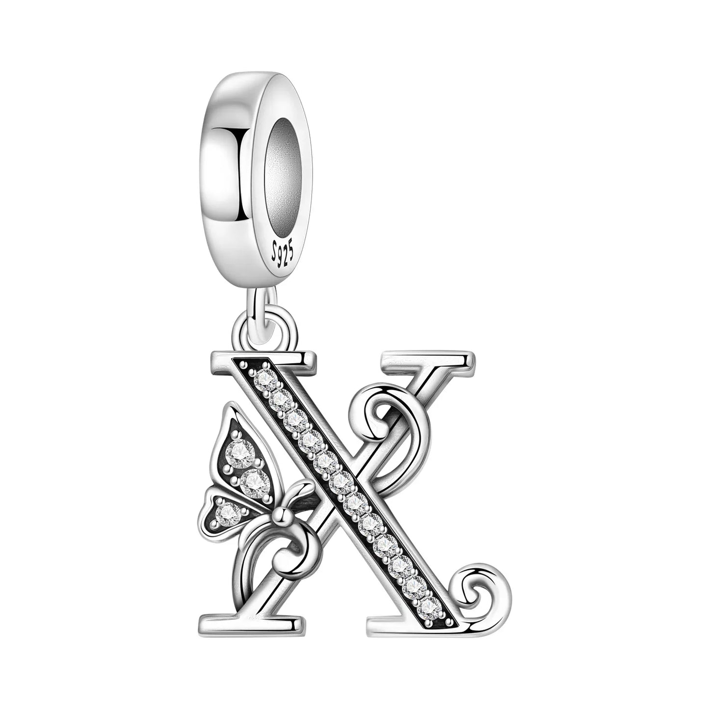 2026 New 925 Sterling Silver Zircon Scroll Grass Pattern 26 Letter Bead Charms for Women Fit DIY Bracelet Necklace Jewelry Gift