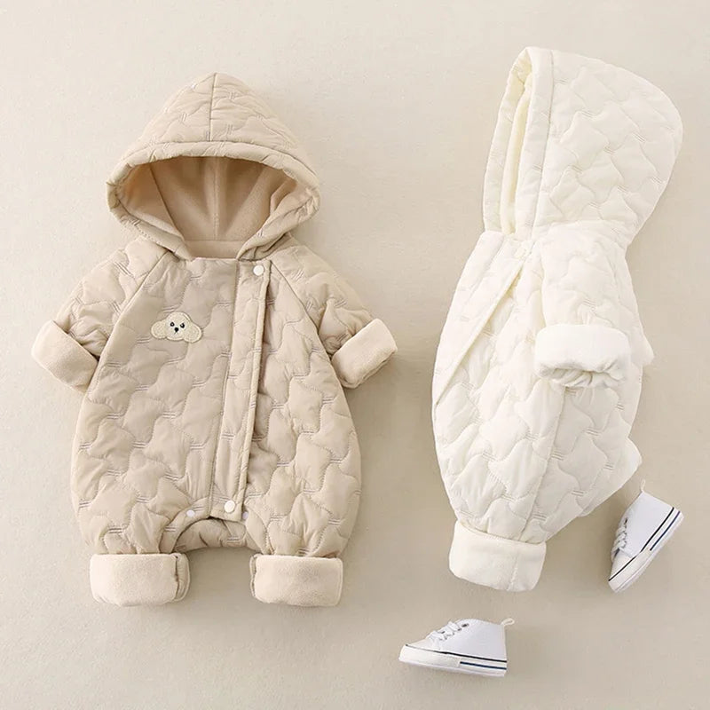 Autumn Winter Baby Clothes 0-2Y Newborn Thick Jumpsuit Boys Fur Lining Warm Romper Toddler Girls Cute Hooded Outdoor Clothing