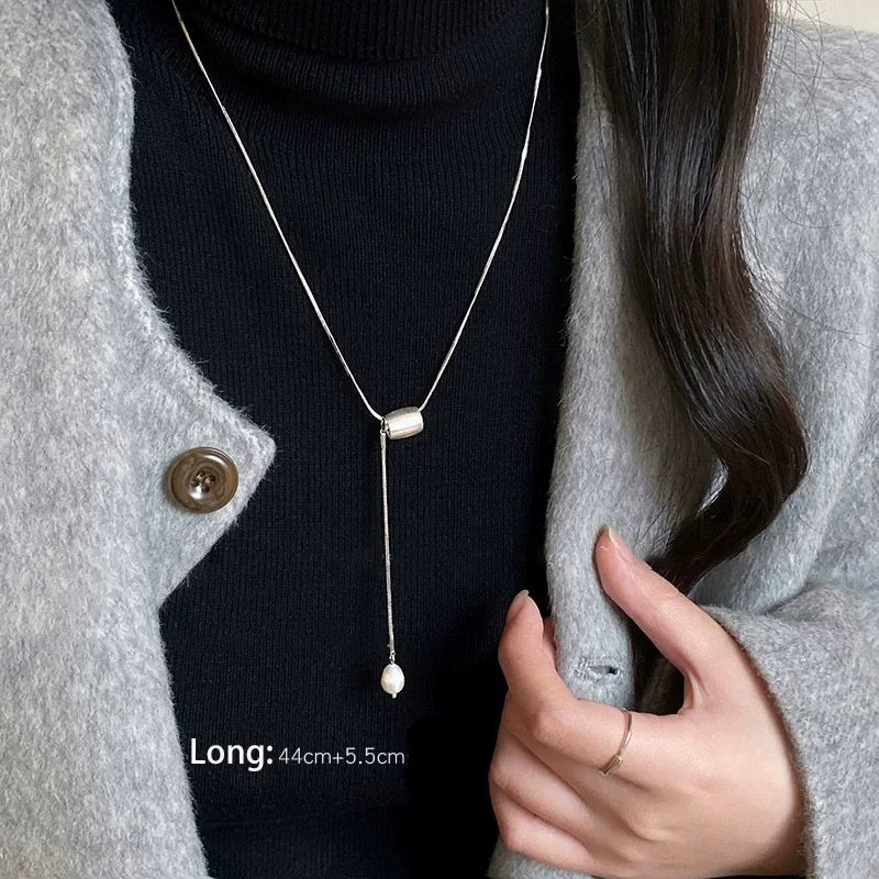 VENTFILLE  925 Sterling Silver Black Agate Necklace for Women Girl Snake Bone Chain Water Drop Jewelry Gift Dropshipping