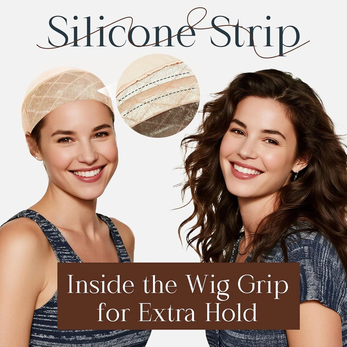 Wig Grip Cap with Silicone Strip Non Slip, 2-in-1 Soft Wig Caps to Hold Wig in Place, Brown Black Beige,Female Headband Wig Cap