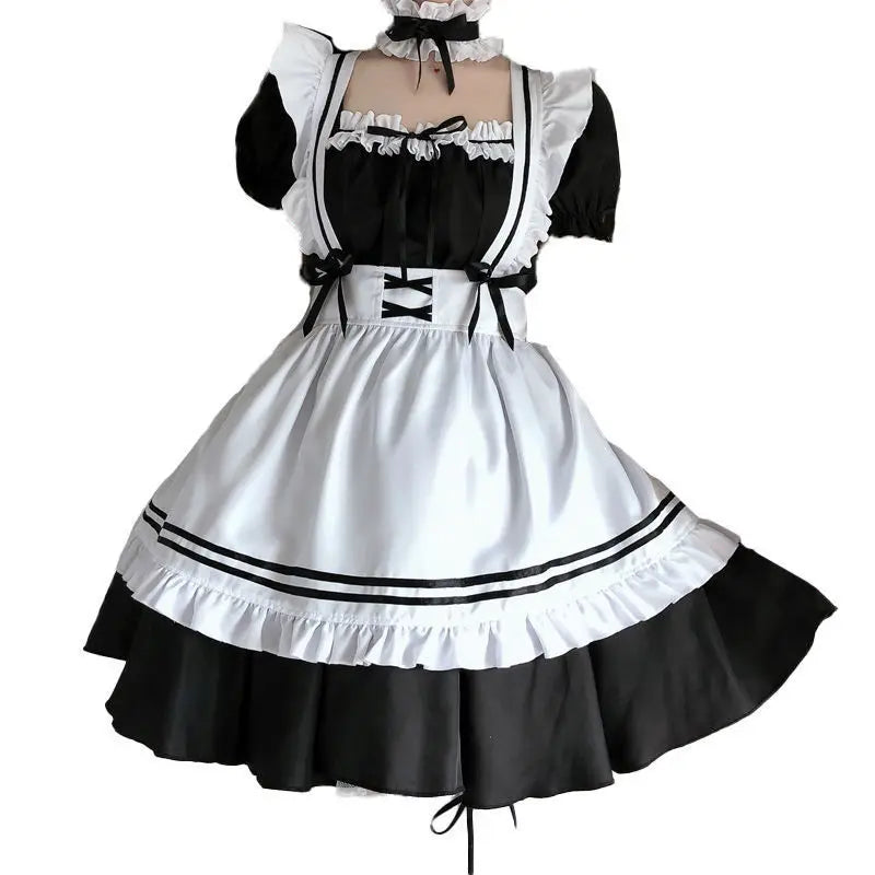 Halloween Maid Set Waiter's Cute Dress Men's Women's Costume Big Character Black and White Style Plus Size Short Sleeved Dress