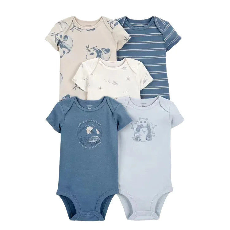 LIEMEI (Baby 0-24M)5 pcs Baby New  Romper Summer Onesie Pajama Cotton Boy Girl Clothes Newborn Zipper Footies Jumpsuit Short-Sle