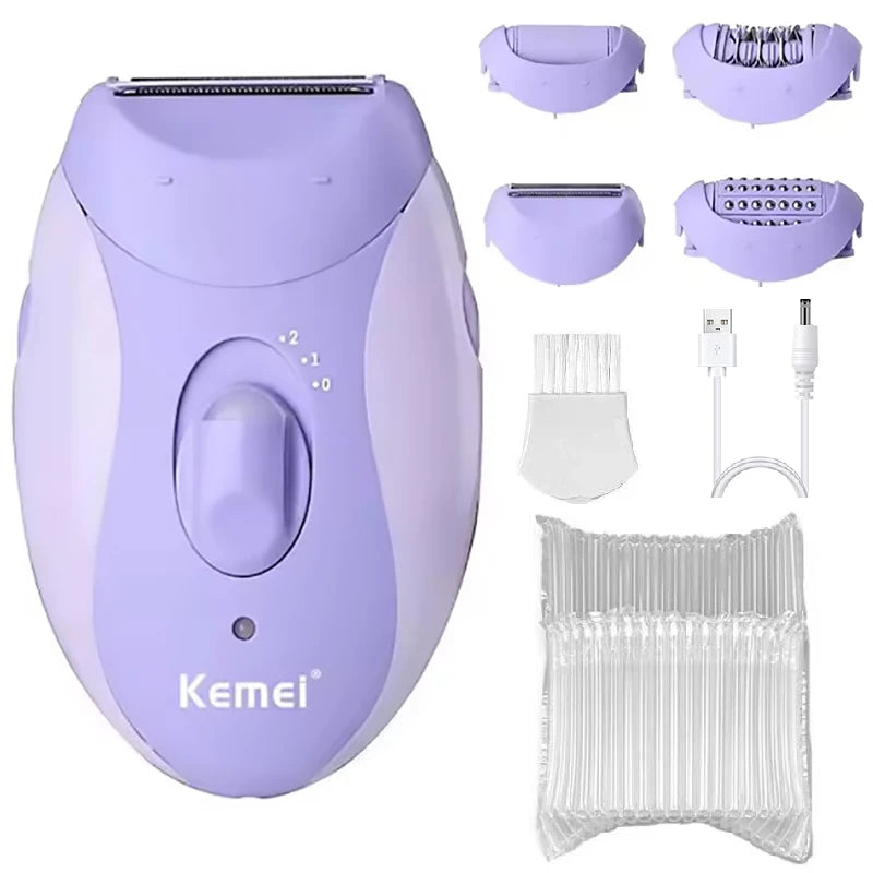Kemei 4in1 Women Epilator Electric Shaver Facial Body Hair Removal Lady Leg Bikini Trimmer Hair Remover Underarms Rechargeable