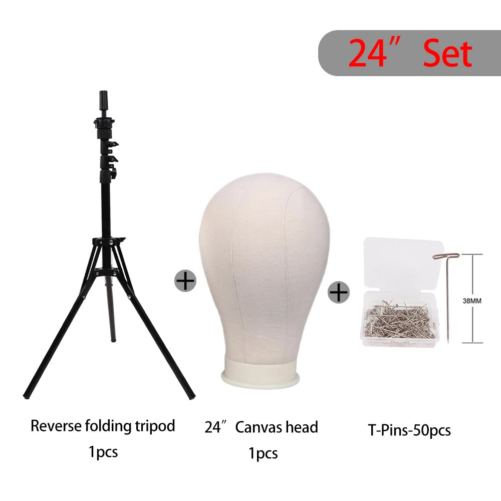 Nunify 21-25Inch Canvas Block Head Mannequin Adjustable Wig Stand Tripod With Rotatable Head Holder For Hairdressing Exhibitions
