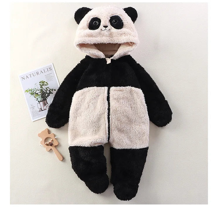 Cute Panda Print Baby Onesie, Winter Footed Pajamas Romper for Newborn & Toddler Girls, Cozy Home Wear Jumpsuit