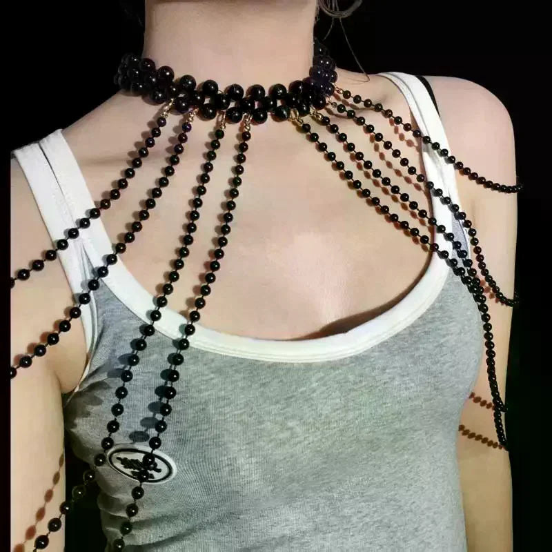 Bridal Tassel Imitation Pearl Shoulder Chain Necklace Elegant Cheongsam Dress Shawl Wedding Jewelry Accessories Gift For Women