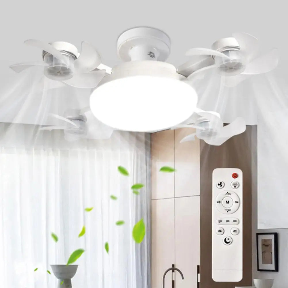 2026 New Drone Style Ceiling Fan Light E27 Base Remote Controlled Dimmable 3 Color LED Design Retractable Blades for Living Room