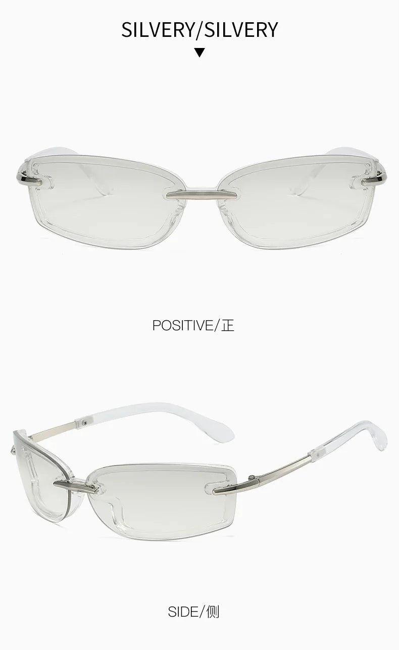 Rimless Y2K Style Sunglasses Rectangle Fashion Popular Women Men Shades Square Sun Glasses for Female Male Oculos Metal Frame