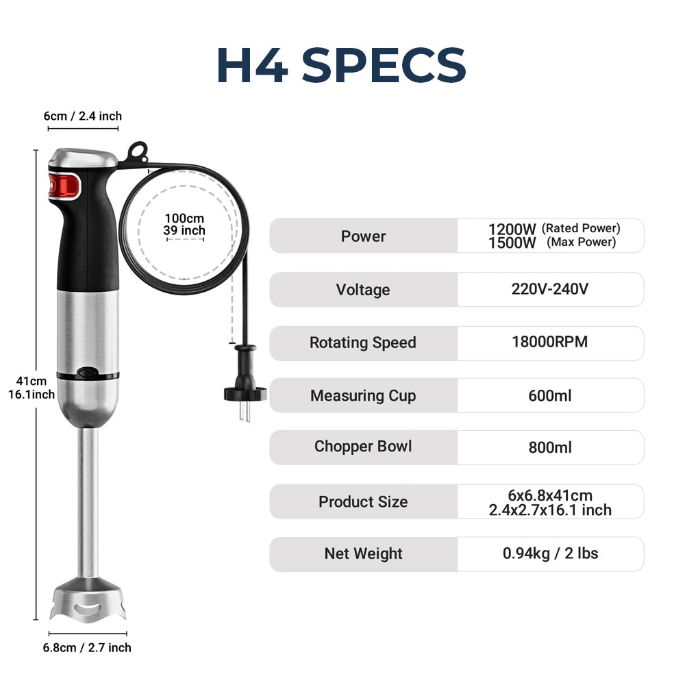 ROUNY 6-in-1 Multi-Purpose Immersion Hand Blender, Max 1500W Stick Blender with Stainless Steel Blades for Home and Kitchen