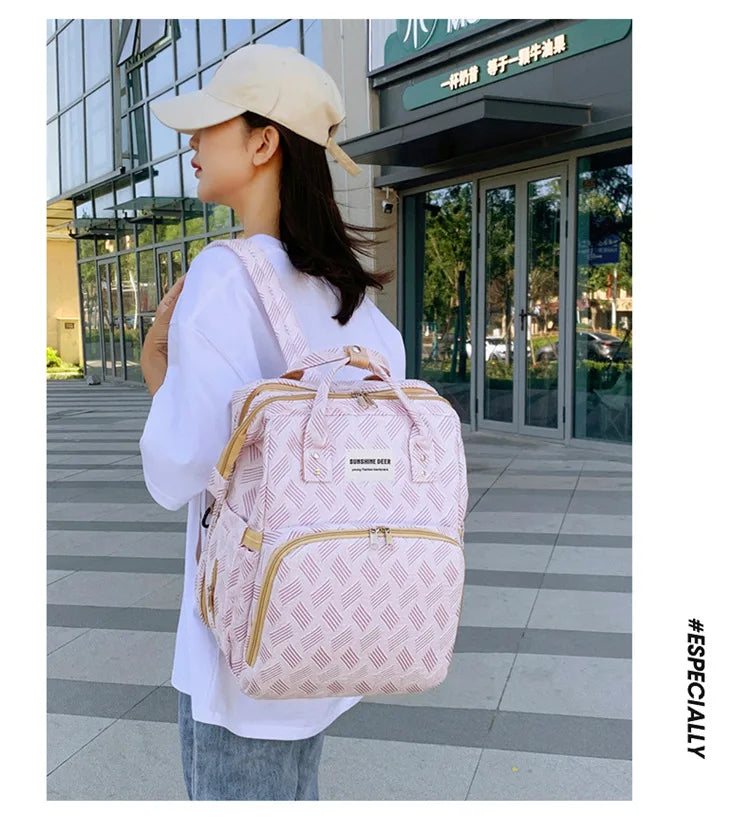 Baby Diaper Bag with Stroller Hooks Portable Baby Crib Diaper Changing Pad Baby Carrier Bag for Activity Mom Backpack 30*20*40cm