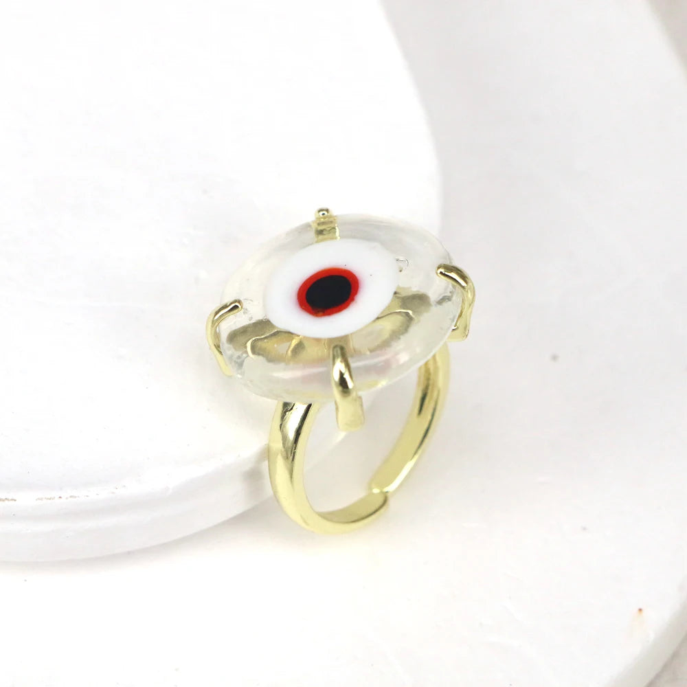 10PCS, Lucky Eye Glass Turkish Evil Eye Ring Adjustable Copper Open Finger Ring for Women Men Fashion Jewelry