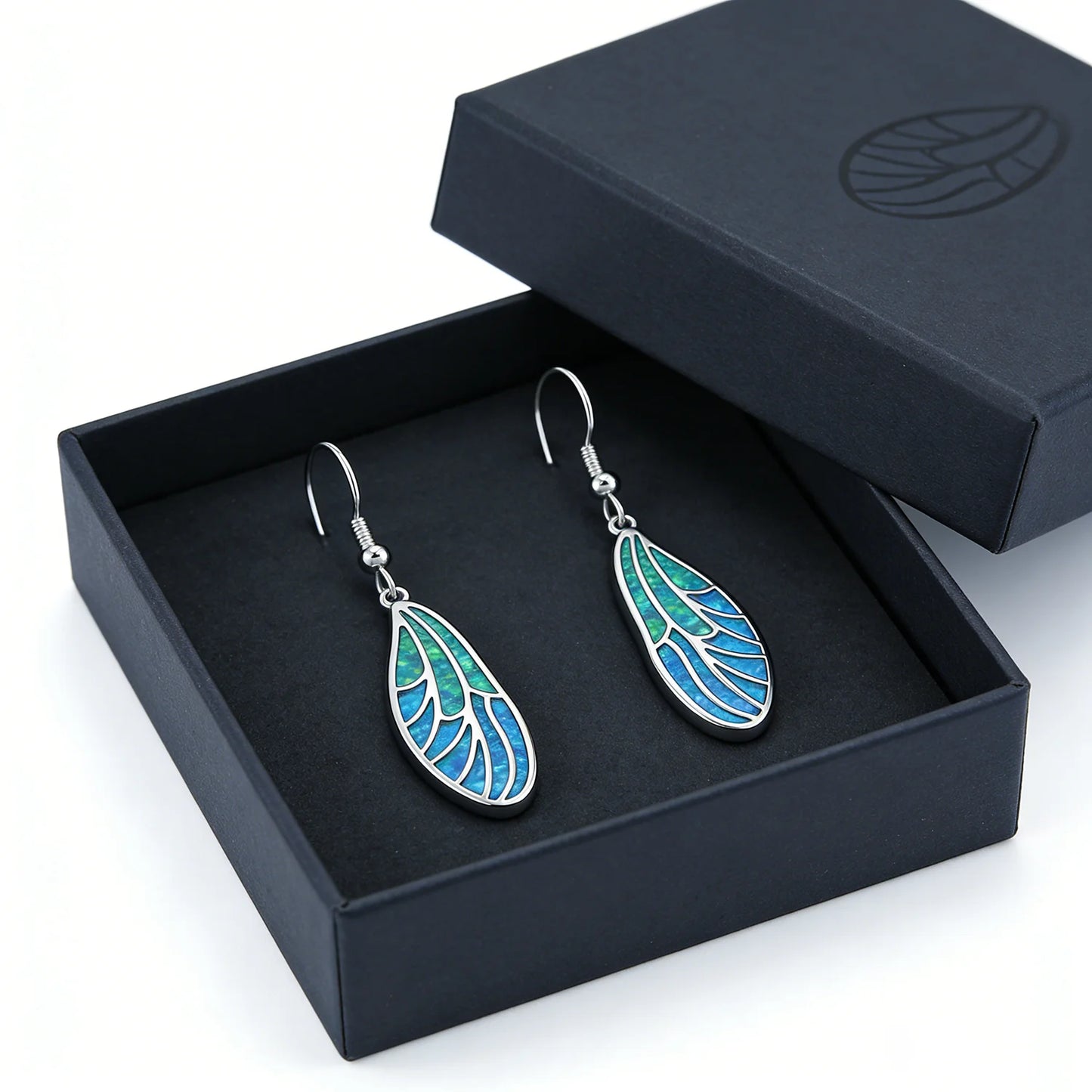 Boho Minimalist Wing Earrings,Blue Green Opal Dangle Earrings,Hypoallergenic Lightweight Elegant Everyday Jewelry Gift for Women