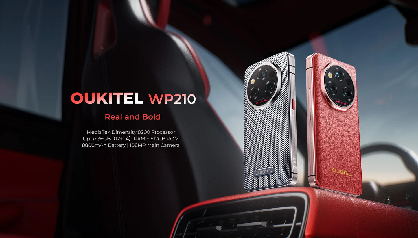 OUKITEL WP210 5G Rugged  Phone MTK 8200 6.7 Inch FHD+ 12GB RAM 512GB ROM Mobile Phone 8800mAh 108MP Android15 45W Cellphone NFC