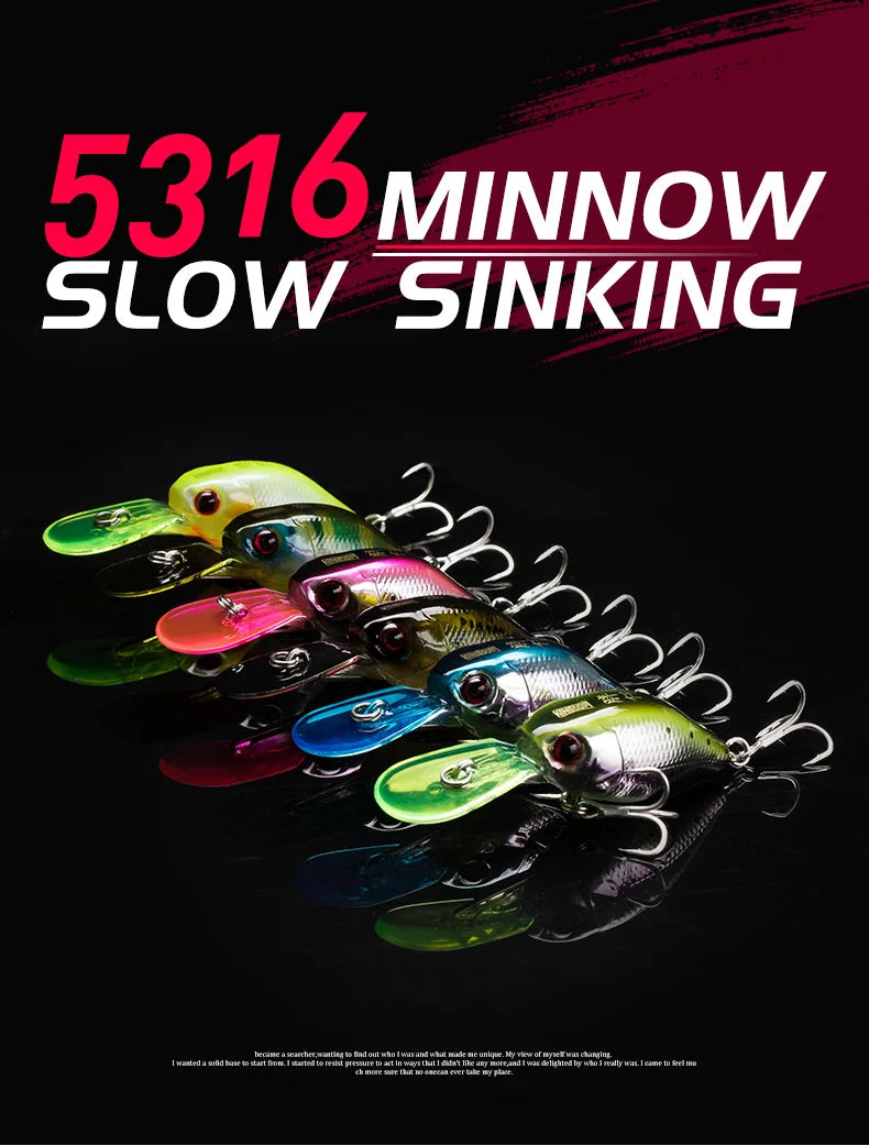 Kingdom 37mm 5g Minnow Fishing Lures Slow Sinking Crankbaits Artificial Hard Wobblers Bait for Freshwater Bass Fishing