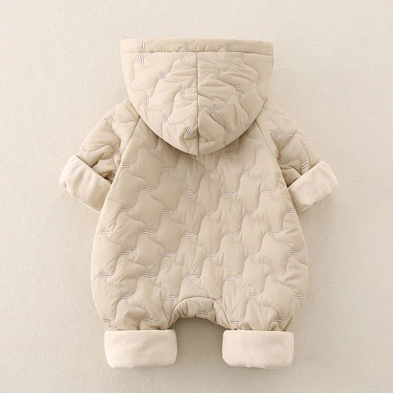 Autumn Winter Baby Clothes 0-2Y Newborn Thick Jumpsuit Boys Fur Lining Warm Romper Toddler Girls Cute Hooded Outdoor Clothing