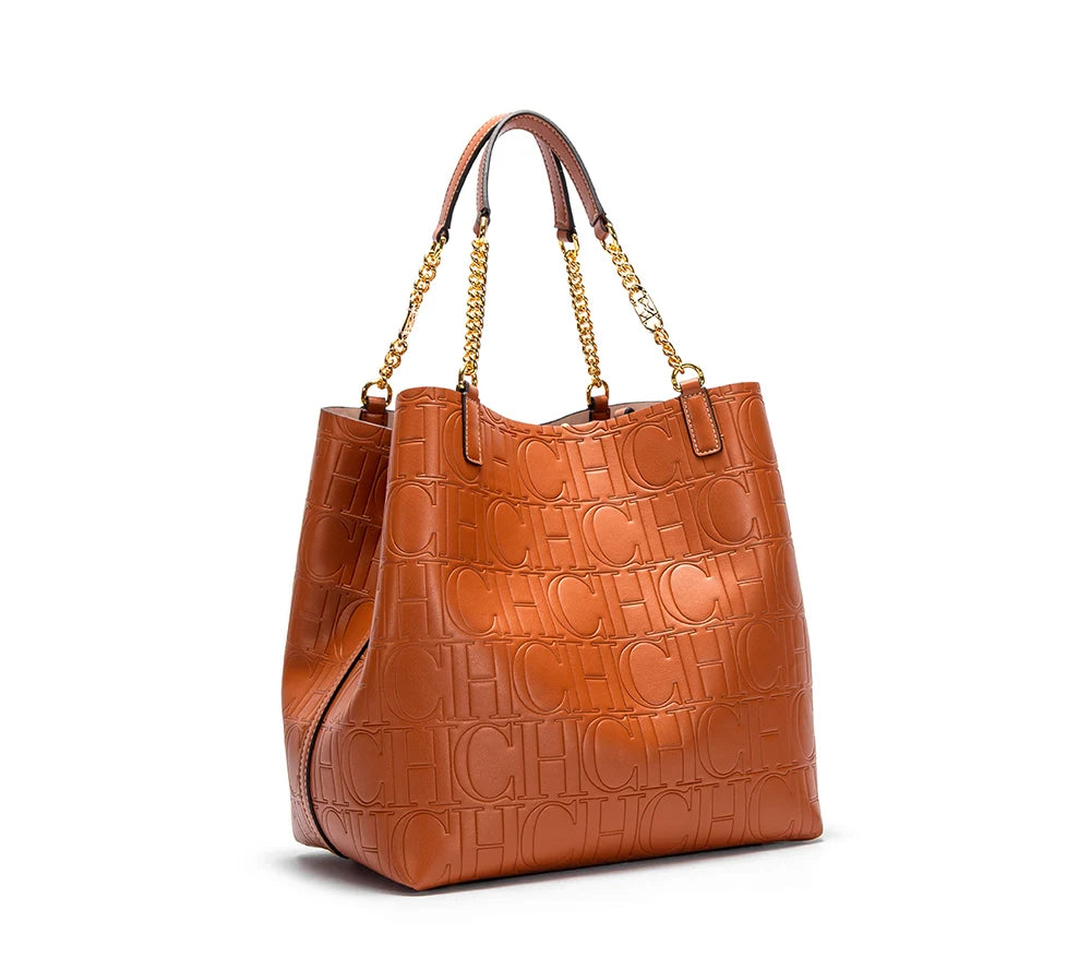 CH Tote Bag For Women Luxury Designer Handbag Fashion Embossed Leather Shoulder Bag Elegant Gold Chain Tote Bag For Daily Use
