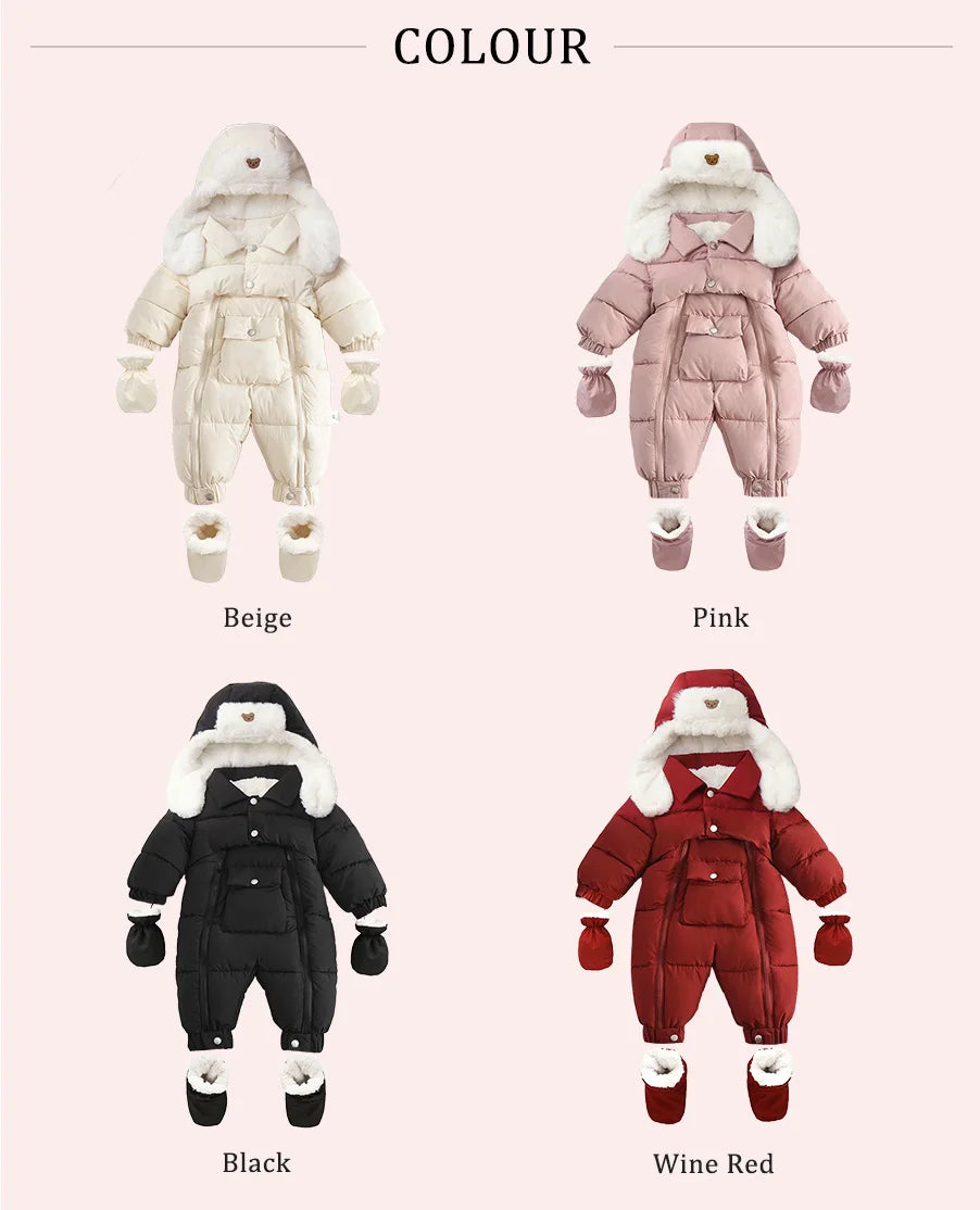 Ircomll Winter Baby Jumpsuit Thick Warm Infant Hooded Inside Fleece Jacket Newborn Boy Girl Coat Overalls Cotton Down Jacket