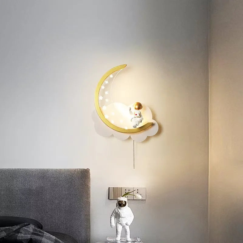Modern Kids Room Ceiling Fan Light Cartoon Moon Astronaut Ceiling Lamp Boy Girl Bedroom Nursery Study Chandelier Ceiling Lights