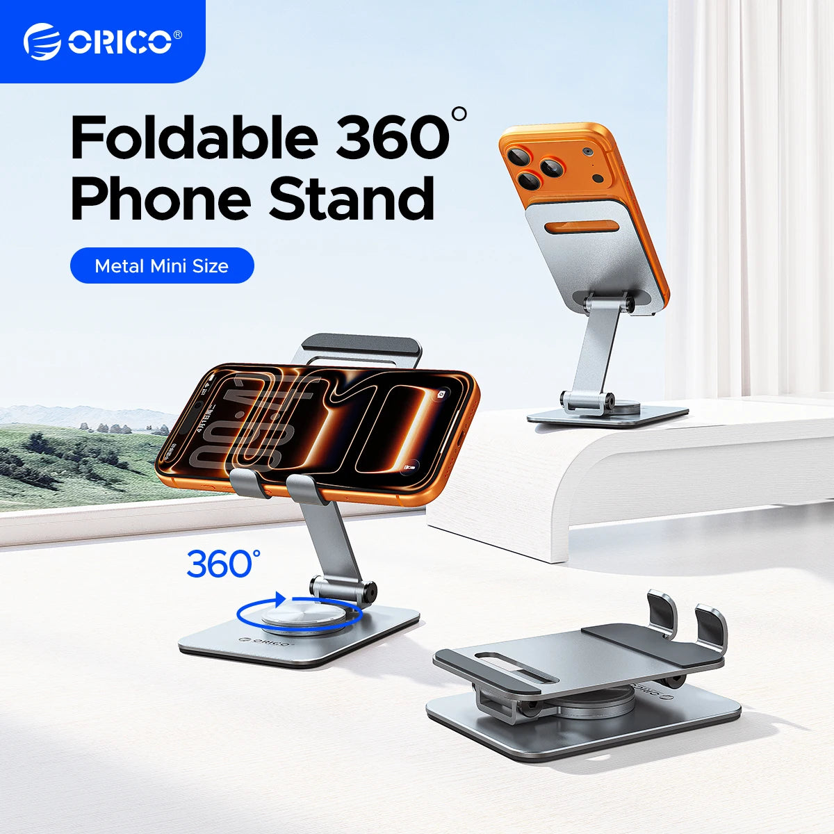 ORICO Aluminum 360 Rotation Mobile Phone Holder Universal Bracket Folding Dual-Axis Alloy Adjustment Design Stable For iPhone