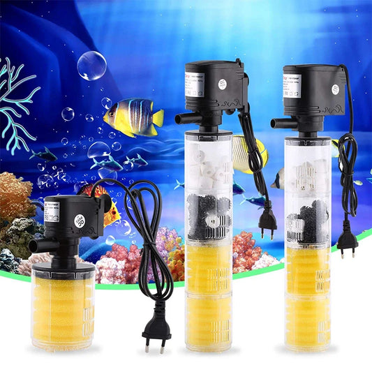 Fish Tank Filter Aquarium 3-In-1 Oxygen Pump 240V Fish Tank Built-In Filter Material Filtration Equipment Aquarium Accessories
