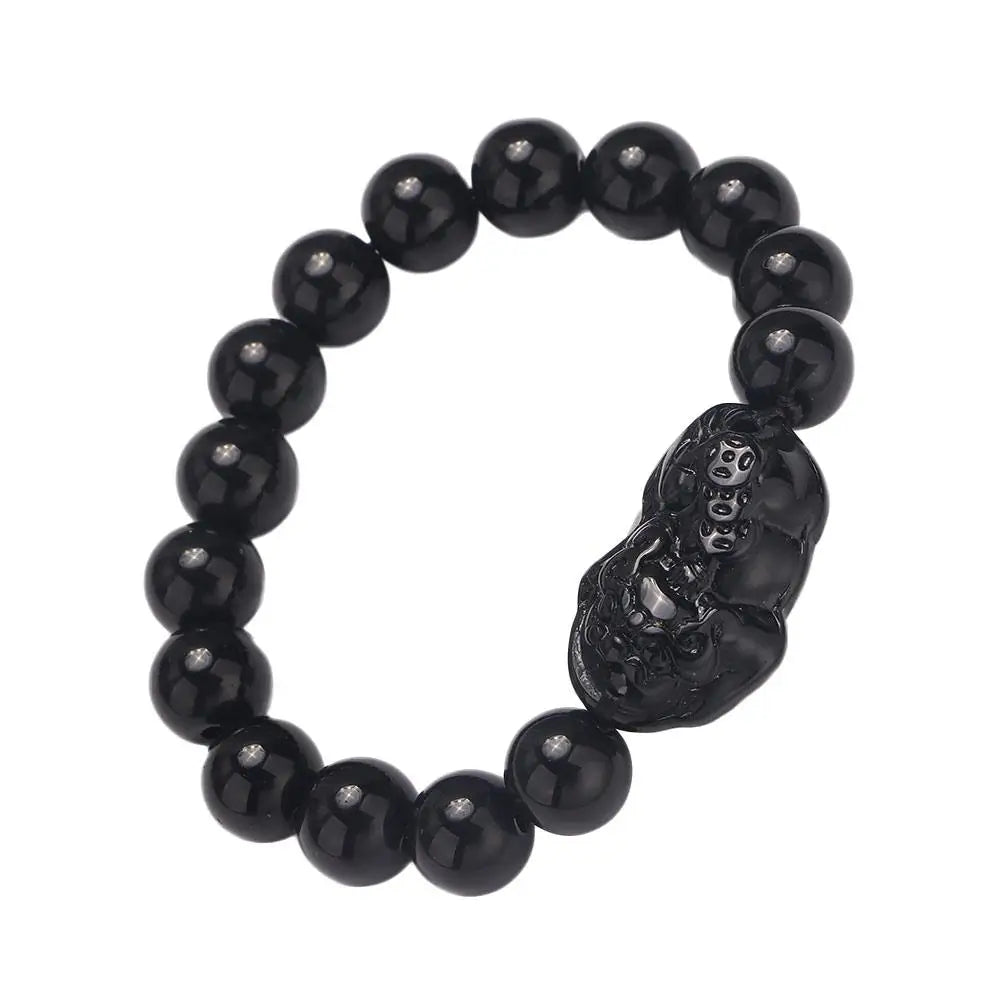 Fashion Jewelry Unisex Pixiu Men Attract Wealth Women Bracelets Obsidian Stone Beads Wristband Good Luck Bangle