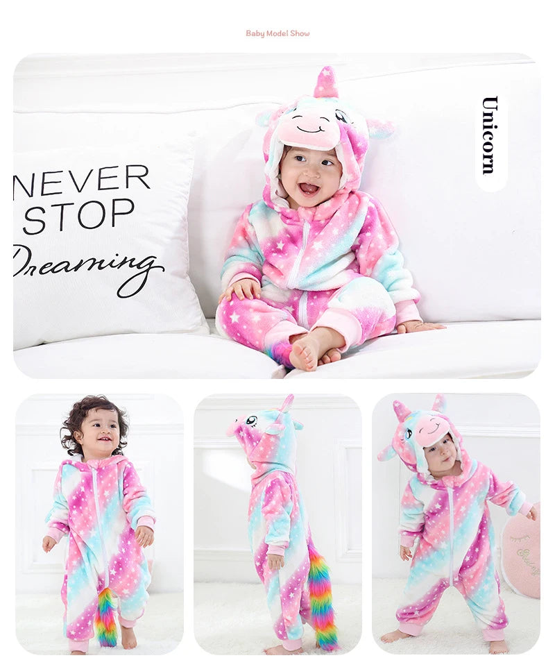 0 to 4 Years Baby Pajamas Winter Cartoon Sleeping Clothes Boys Dinosaur Pijamas Onesies Girls Clothes Toddler Night Bodysuits