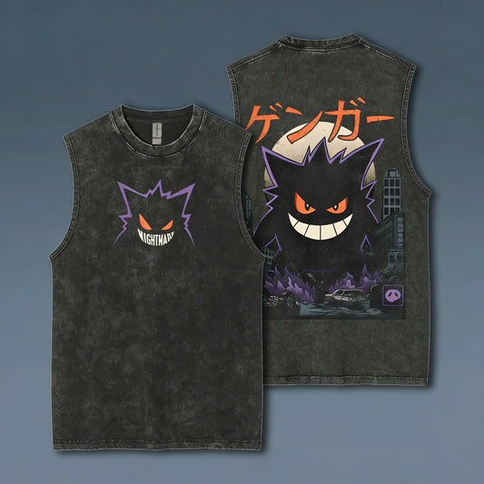 Vintage Washed Pokemon Gengar Men Gym Vest T Shirt 2026 Y2k Summer Sleeveless Shirt Print Streetwear Loose Casual Men's Tank Top