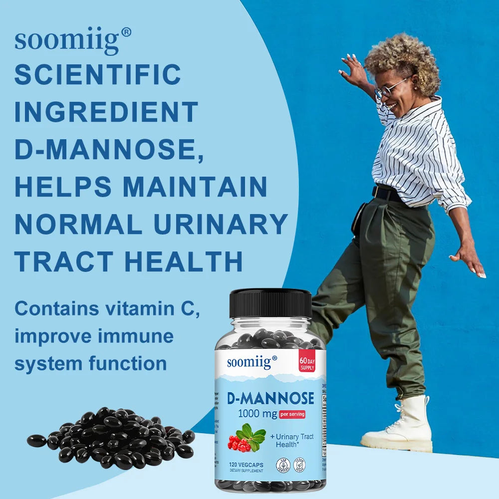D-Mannose 1000mg Capsules, with Cranberry - Supports Urinary Tract and Bladder Health, Promotes Digestive Health - 120 Capsules