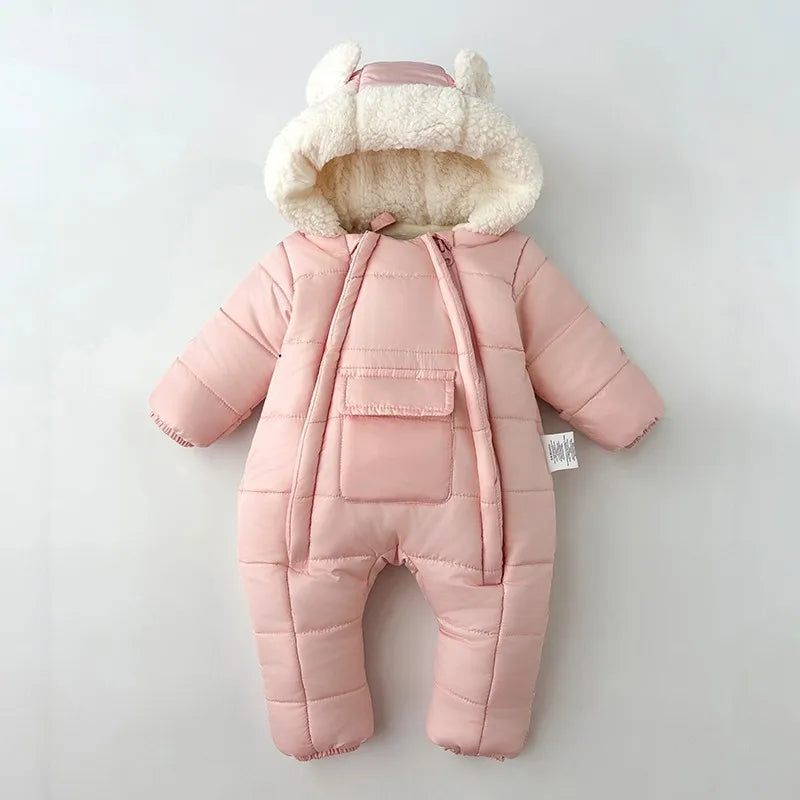 Newborn Baby Winter Hooded Romper Double Zippers Cotton-padded Warm Thicken Rompers Toddler Playsuit Infant One-piece Clothing