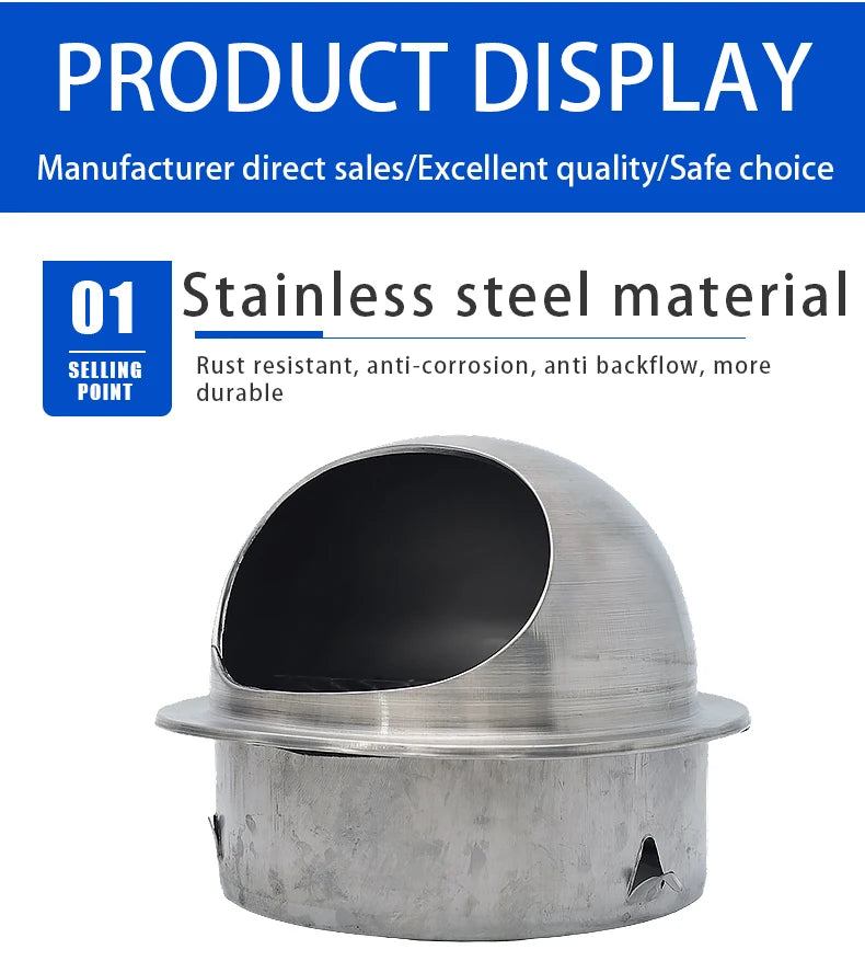Round Wall Vent Cover, 304 Stainless Steel Vent, Hemispherical Grille Vent Cover, Wall Vent Cover, Stainless Steel Exhaust Vent, Round Vent Cover Suitable for Outdoor Ventilation Systems, Dryer Exterior Vent Cover, Stainless